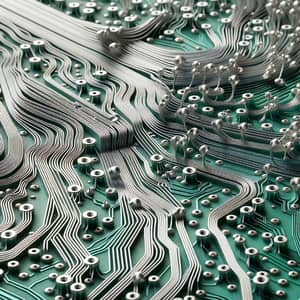 Detailed Solder Wires Illustration on Green Pathways PCB