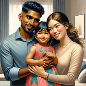 Diverse Family Love in Cozy Home | Heartwarming Oil Painting