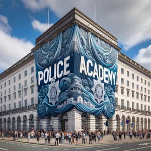 Police Academy Banner on Urban Architecture | City Spectators Admiring