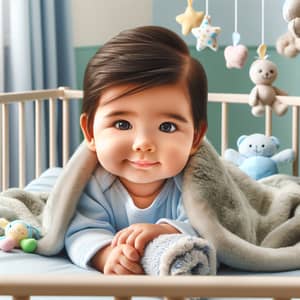 Healthy South Asian Baby in Cozy Blanket | Cute Nursery Decor