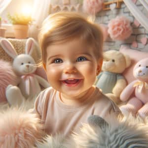 Adorable Caucasian Baby Smiling Joyfully | Cozy Children Decor