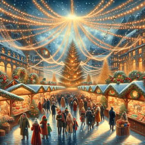 Vibrant Christmas Market Painting: Festive Holiday Scene