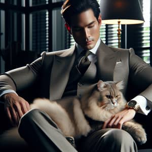 Sophisticated Man with Cat in Suit