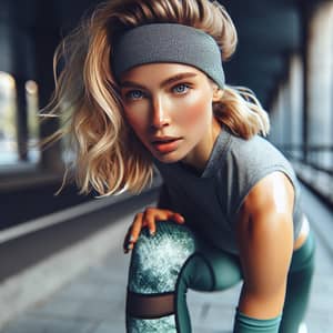 Blonde Athletic Girl in Green Leggings | Fitness Lifestyle Image