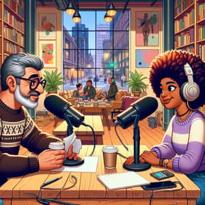 Engaging Podcast Recording in Cartoon Setting