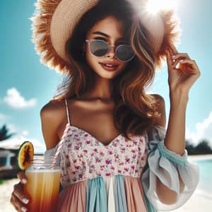 Stylish Hispanic Woman at Tropical Beach | Summer Outfit