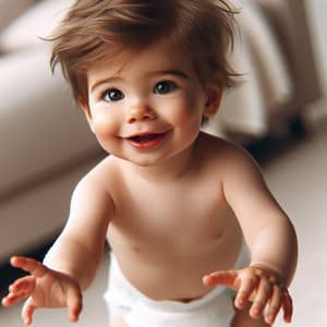 Adorable Toddler in White Diaper | Joyful Exploration Image