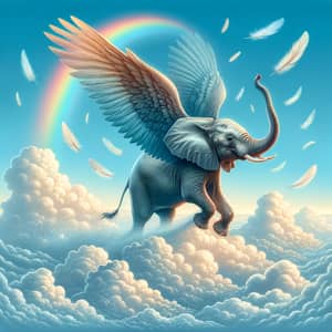 Majestic Elephant Soaring in the Sky with Wings-Like Ears