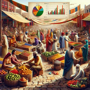 Diverse Market Scene with Colorful Tents & Activities