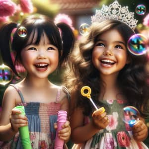 Innocence and Joy: Young Asian Girls with Giant Bubbles
