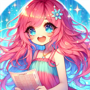 Anime Girl with Pink Hair | Lottery Ticket Chibi Art Style