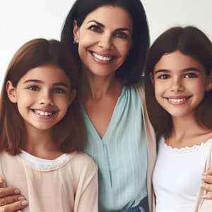 Smiling Hispanic Woman with 2 Daughters | Genuine Family Bond