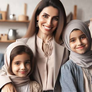 Smiling Middle-Eastern Woman with Two Happy Daughters | Family Wealth & Joy