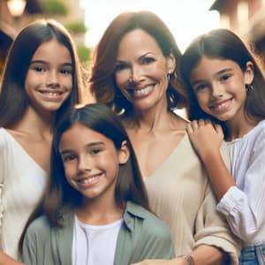 Happy Latina Woman with Daughters | Joyful Family Portrait