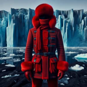 Arctic Wilderness Exploration: Red Figure in Winter Attire
