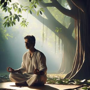 Serene South Asian Man Meditating in Nature