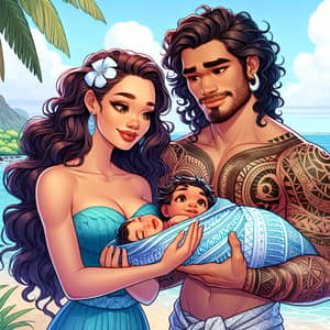 Moana and Moui Holding Newborn Baby - Heartwarming Scene