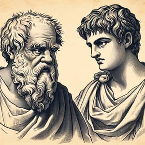 Socrates and Plato: Philosophical Discourse Illustration