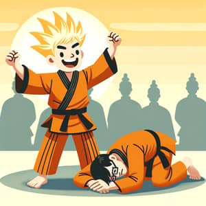 Blonde Spiky-Haired Ninja Triumphs Over Martial Artist