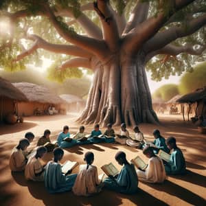 Serene Reading Scene under Baobab Tree in Chad