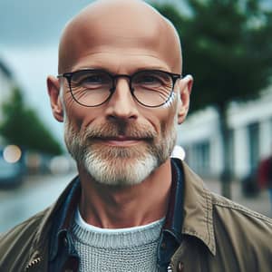 Middle-Aged Glasses-Wearing Bald Man