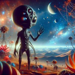 Intriguing Space Organism with Six Eyes on Unique Alien Landscape