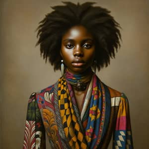 Vibrant Portrait of a Confident Black Girl | Art Inspired by Kehinde Wiley & Yinka Shonibare