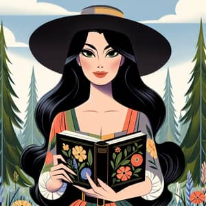 Whimsical Woman with Black Hair in Classic Animation Style