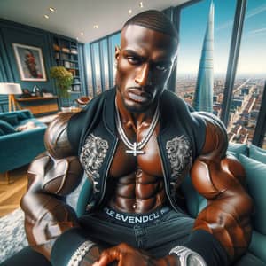 Hyper-Realistic African-American Bodybuilder in Luxury Street Fashion