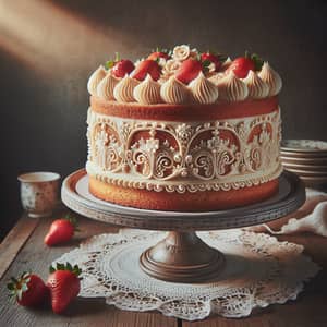 Delicious Layered Cake with Moist Sponge and Strawberry Garnish