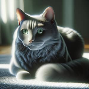 Grey Domestic Cat with Bright Green Eyes