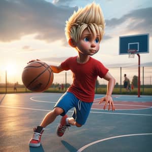 Realistic Bart Simpson Playing Basketball on Court