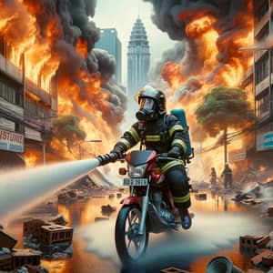 Dedicated Firefighter Battling Urban Blaze | Hero in Action