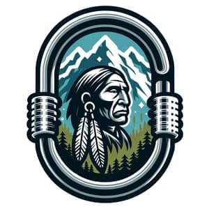 Carabiner Logo Design with Native American Man and Mountains