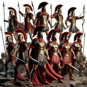 Impressive Image of Multicultural Greek Warriors in Bronze Armor