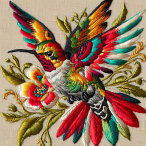Exquisite Hummingbird Embroidery Design with Vibrant Colors
