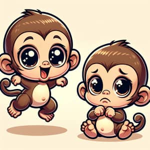Adorable Cartoon Monkey Infants in Lively Scene