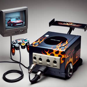Custom GameCube Console with Flaming Decals and Car Design
