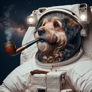 Realistic Dog Astronaut Smoking in Space