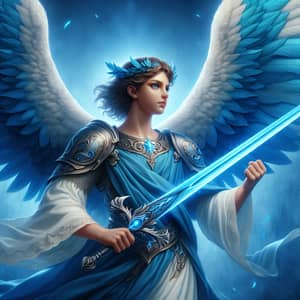 Blue-Winged Archangel with Beautiful Angelic Face