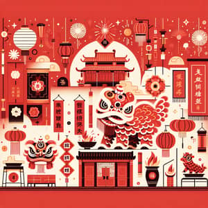 Traditional Chinese New Year Symbols in Minimalist Style