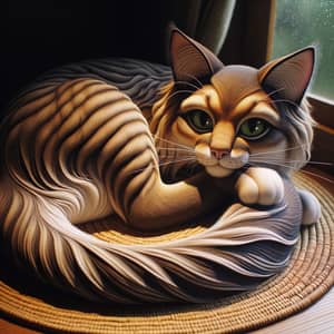 Detailed Domestic Cat with Plush Coat and Green Eyes