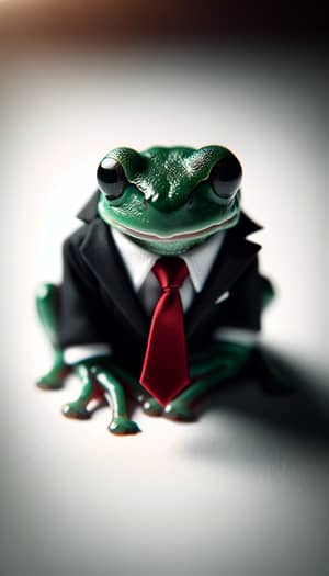 Elegant Green Frog in Dapper Black Suit with Red Tie
