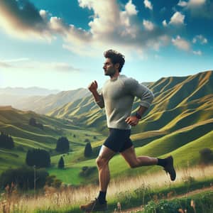 Middle-Eastern Man Running in Wool Short Sleeves & Shorts | Outdoor Hillside Setting