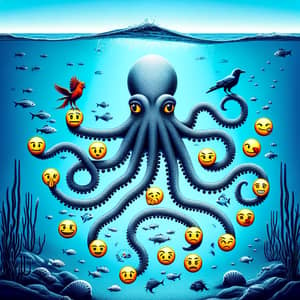 Underwater Octopus Illustration with Fox and Crow Fable Emojis