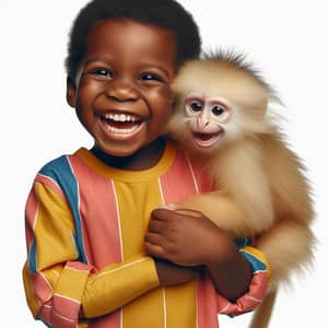 Young Boy with Playful Monkey - Joyful Friendship Moment