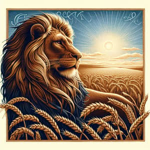 Majestic Lion in Wheat Field | Wildlife Illustration