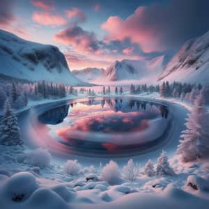 Snowy Landscape at Dusk: Impressionist Winter Scene