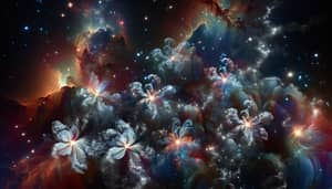 Spring-Themed Cosmic Scene: Galaxies as Floral Patterns