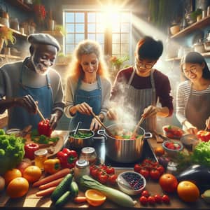 Lively Kitchen Scene: Healthy Cooking with Diverse Individuals